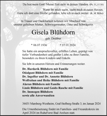 Anzeige von Gisela Blühdorn 