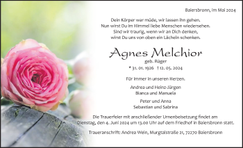 Anzeige von Agnes Melchior 