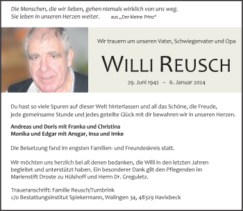 Anzeige von Willi Reusch 