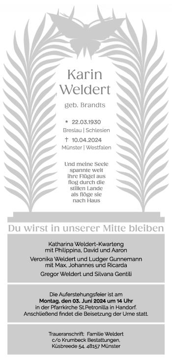 Anzeige von Karin Weldert 