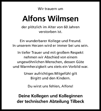 Anzeige von Alfons Wilmsen 