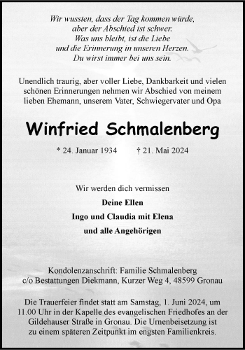 Anzeige von Winfried Schmalenberg 