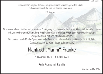 Anzeige von Manfred Franke 