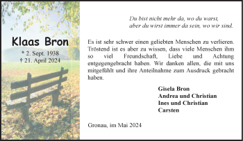 Anzeige von Klaas Bron 