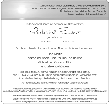 Anzeige von Mechtild Ewers 