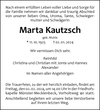 Anzeige von Marta Kautzsch 