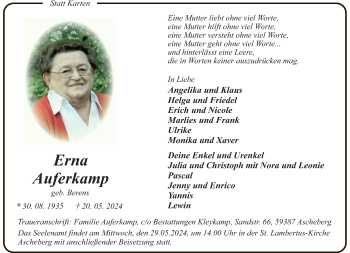 Anzeige von Erna Auferkamp 