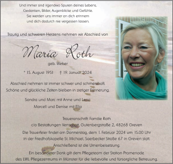 Anzeige von Maria Roth 