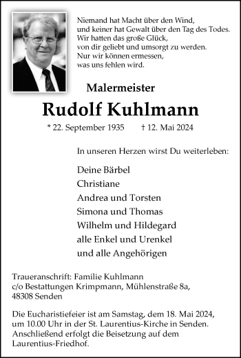 Anzeige von Rudolf Kuhlmann 