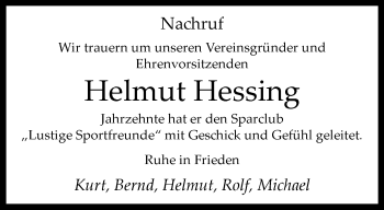 Anzeige von Helmut Hessing 
