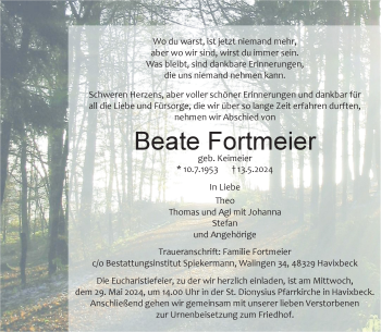 Anzeige von Beate Fortmeier 