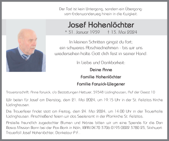 Anzeige von Josef Hohenlöchter 