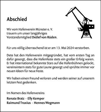 Anzeige von Detlef von Rüden 