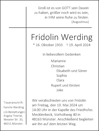 Anzeige von Fridolin Werding 