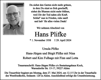 Anzeige von Hans Plifke 