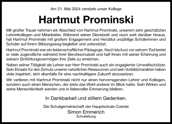 Anzeige von Hartmut Prominski 