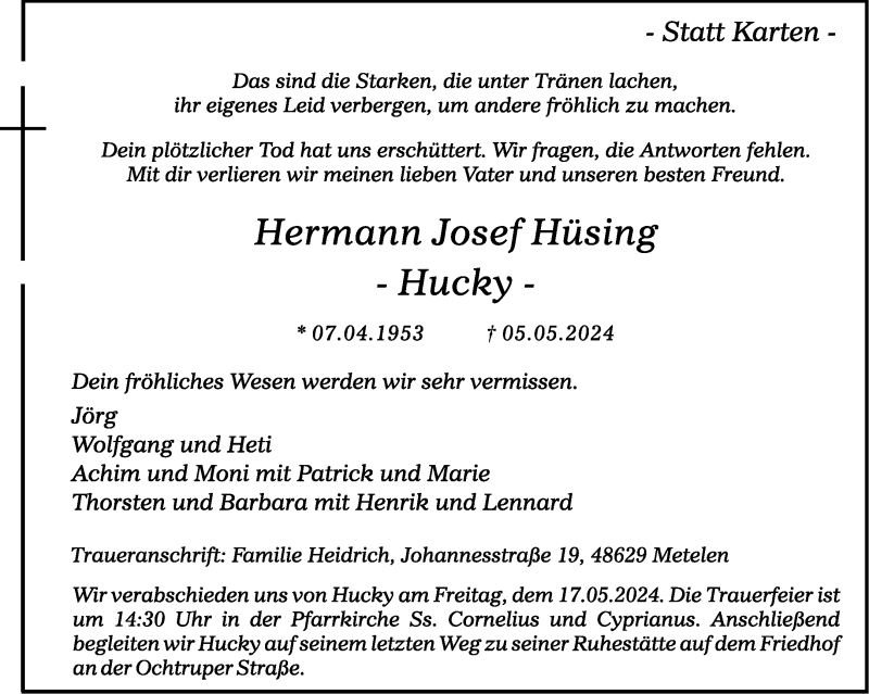  Traueranzeige für Hermann Josef Hüsing vom 13.05.2024 aus 