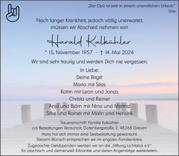 Anzeige von Harald Kalkühler 