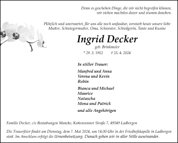 Anzeige von Ingrid Decker 