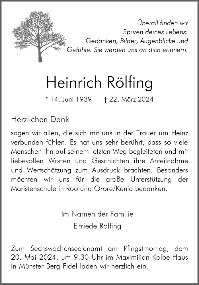  Traueranzeige für Heinrich Rölfing vom 11.05.2024 aus 
