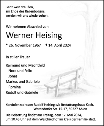 Anzeige von Werner Heising 