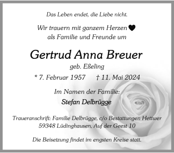 Anzeige von Gertrud Anna Breuer 