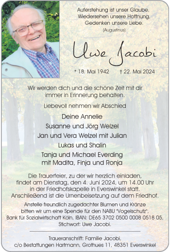 Anzeige von Uwe Jacobi 