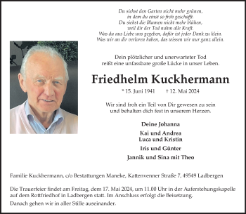 Anzeige von Friedhelm Kuckhermann 