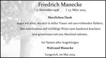 Anzeige von Friedrich Manecke 