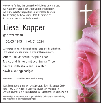 Anzeige von Liesel Kopper 