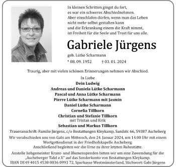 Anzeige von Gabriele Jürgens 