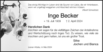 Anzeige von Inge Becker 