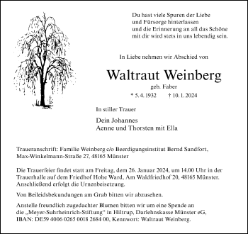 Anzeige von Waltraut Weinberg 