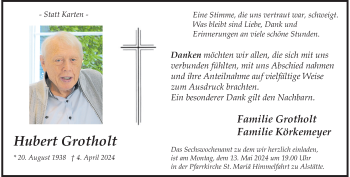 Anzeige von Hubert Grotholt 