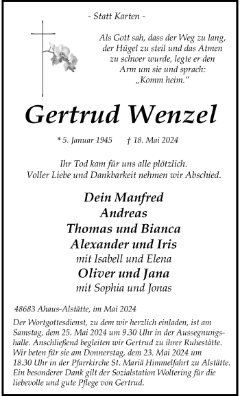 Anzeige von Gertrud Wenzel 