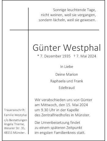 Anzeige von Günter Westphal 
