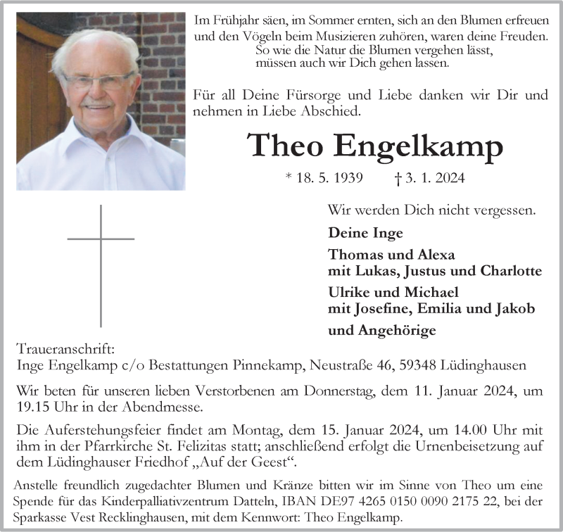  Traueranzeige für Theo Engelkamp vom 10.01.2024 aus 