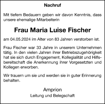 Anzeige von Maria Luise Fischer 