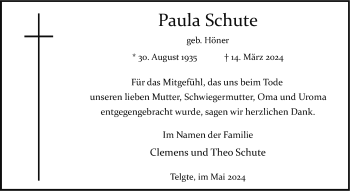Anzeige von Paula Schute 