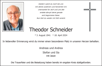Anzeige von Theodor Schneider 
