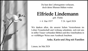 Anzeige von Elfriede Lindemann 