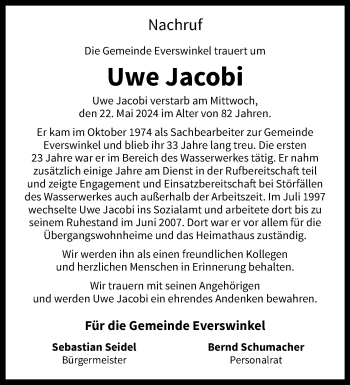 Anzeige von Uwe Jacobi 