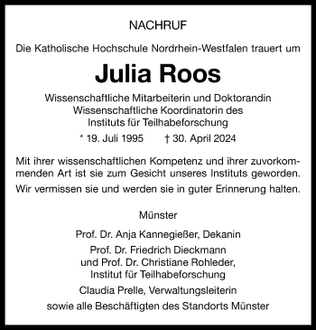 Anzeige von Julia Roos 