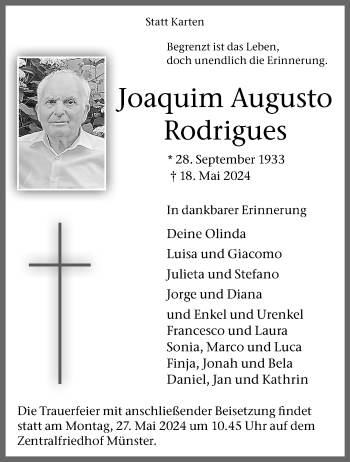 Anzeige von Joaquim Augusto Rodrigues 