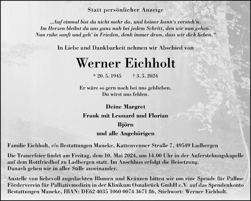  Traueranzeige für Werner Eichholt vom 07.05.2024 aus 