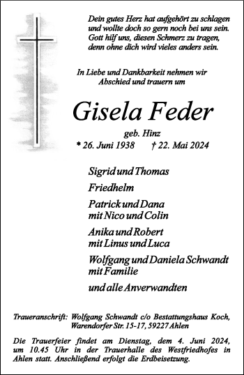 Anzeige von Gisela Feder 