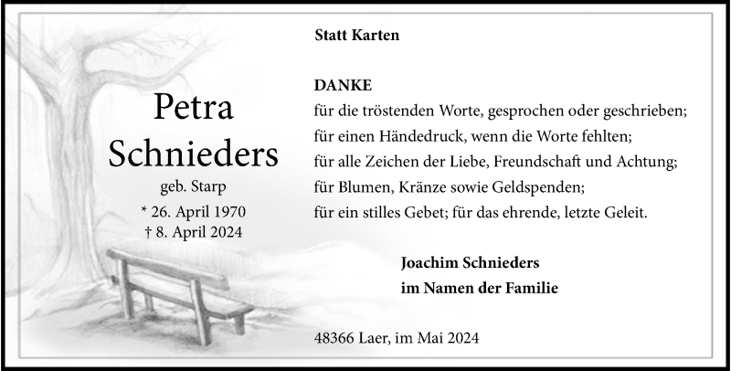  Traueranzeige für Petra Schnieders vom 25.05.2024 aus 