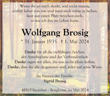Anzeige von Wolfgang Brosig 