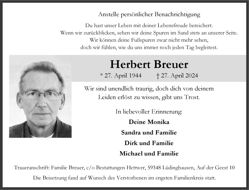  Traueranzeige für Herbert Breuer vom 11.05.2024 aus 