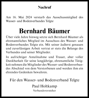 Anzeige von Bernhard Bäumer 